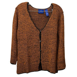 JH Collectibles Burnt Orange Knit Cardigan Ribbed Trim Size Large New With Tags